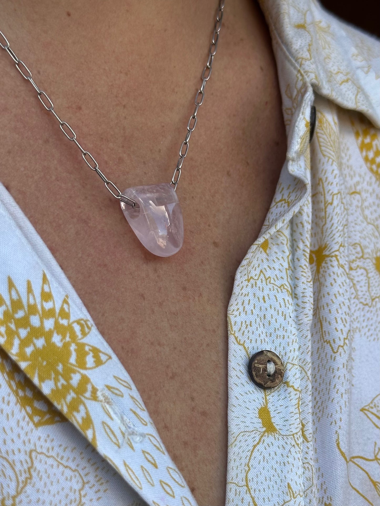 Pierced Rose Quartz Pendant Necklace - Rose Quartz