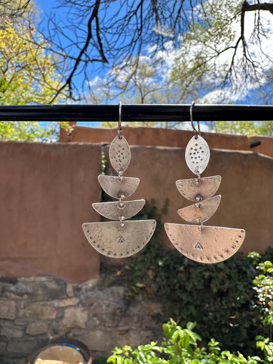 Semi circles Long Dangle Earrings - Sterling Silver