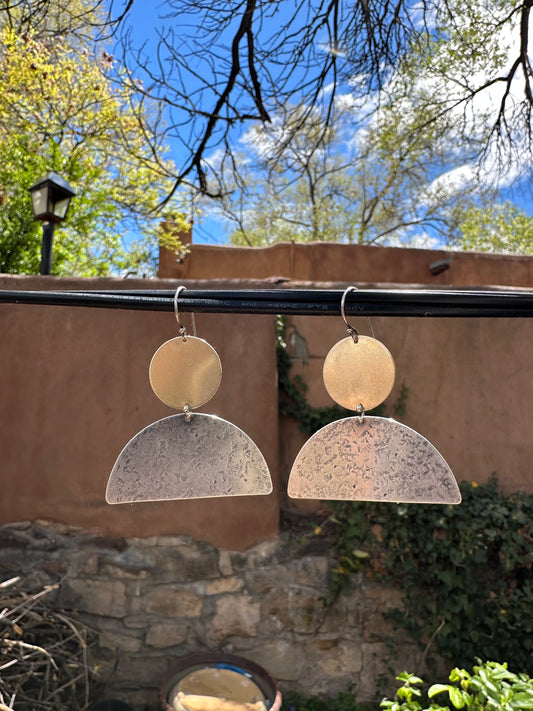 Moon Phases Large Earrings - Brass and Sterling Silver