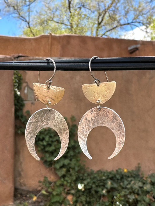Moon Phases Medium Earrings - Brass and Sterling Silver