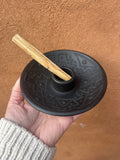 Chulucanas Ceramic Palo Santo Stick and Incense Holder ~ Black Matte ~ Geometric