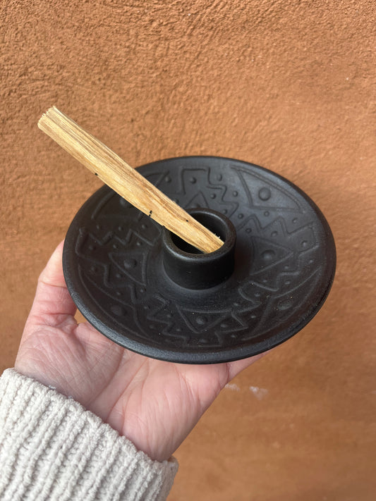 Chulucanas Ceramic Incense Holder ~ Black Matte ~ Geometric