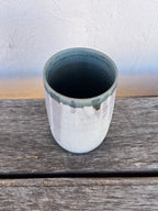 Off white vase with cobalt green interior - Stoneware