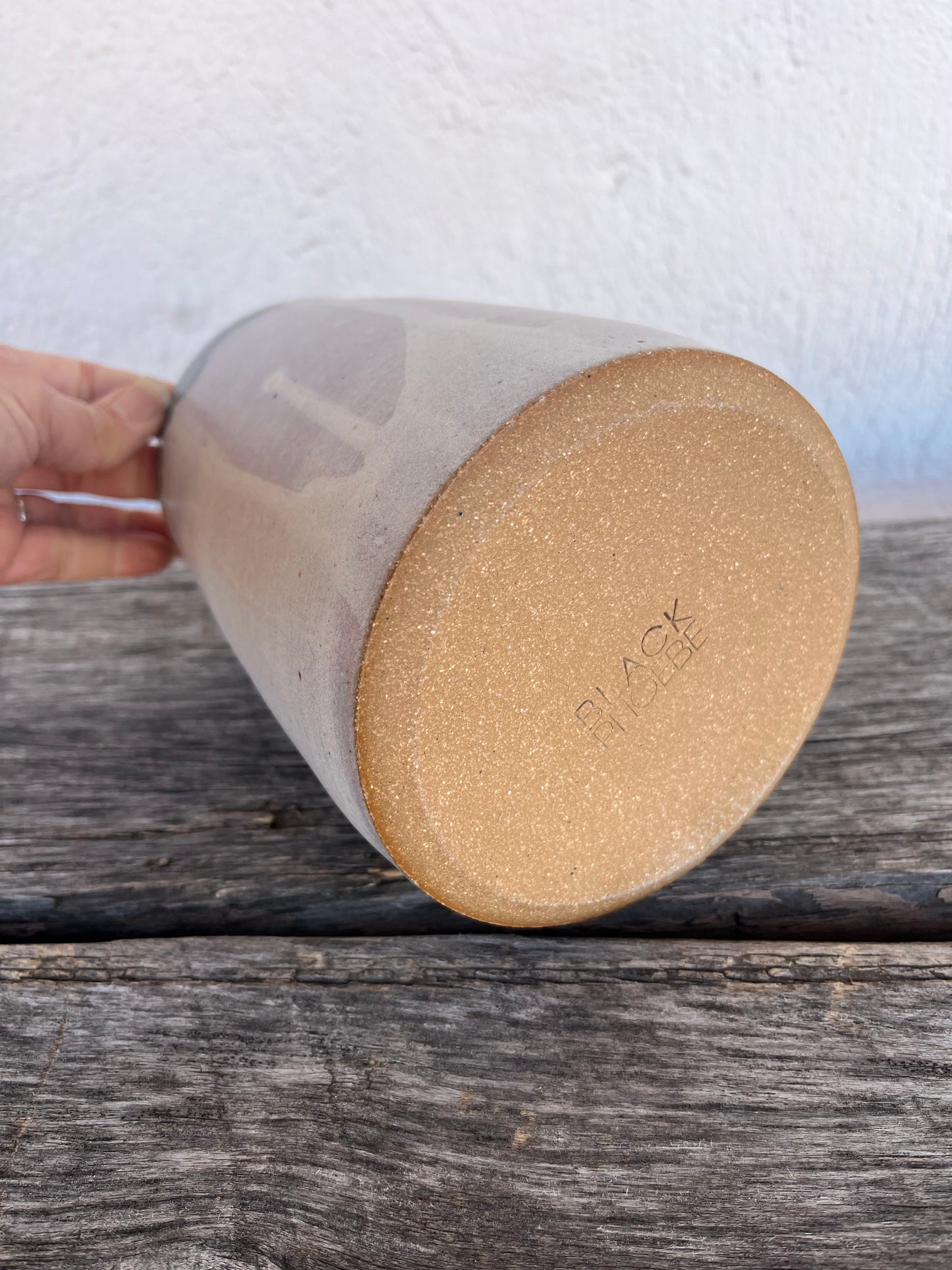 Off white vase with cobalt green interior - Stoneware