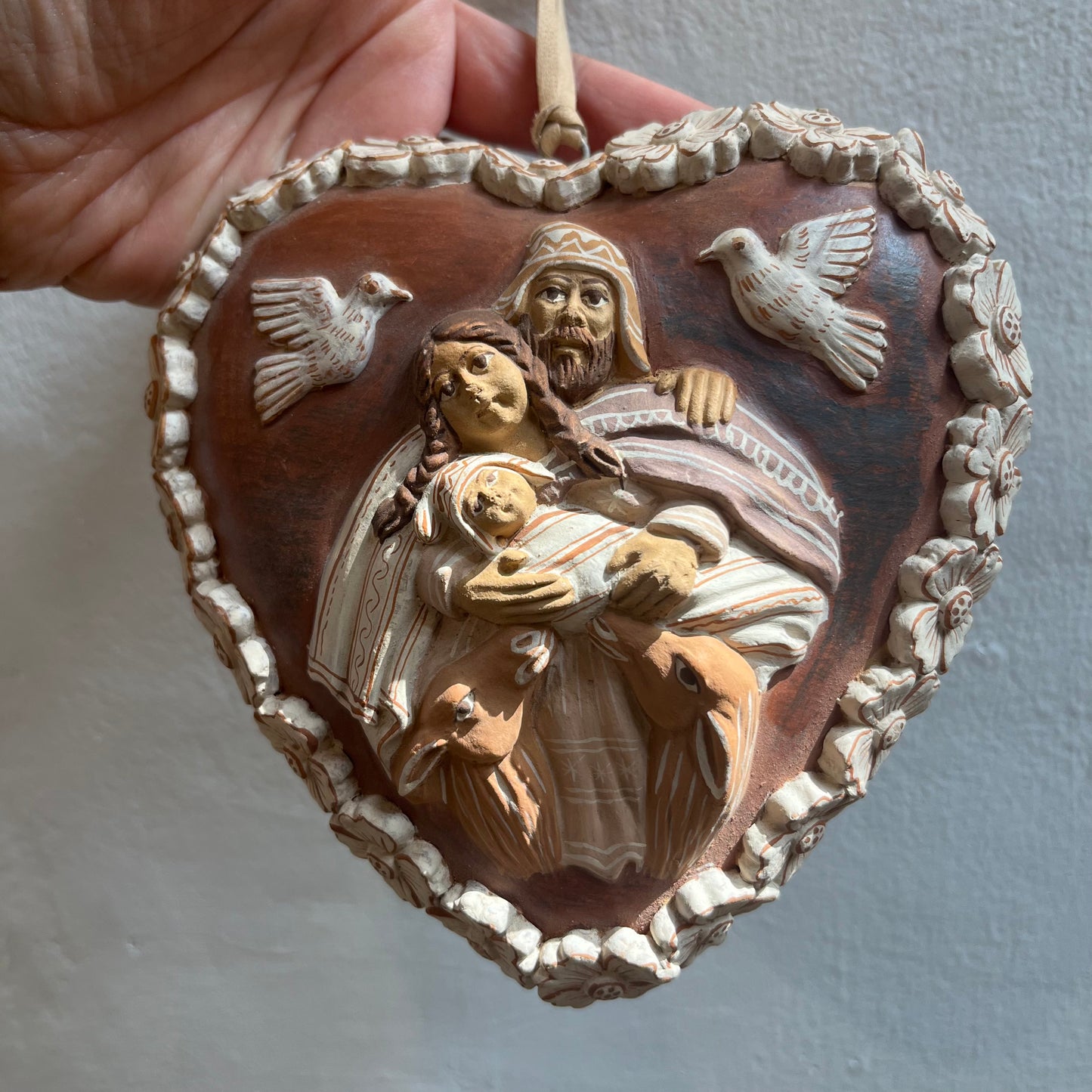 Heart with Holy Family Portrait ~ traditional ceramic from Quinua , Ayacucho