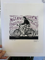 Migramos con Nuestras Raices - Linocut 9”x12.5”