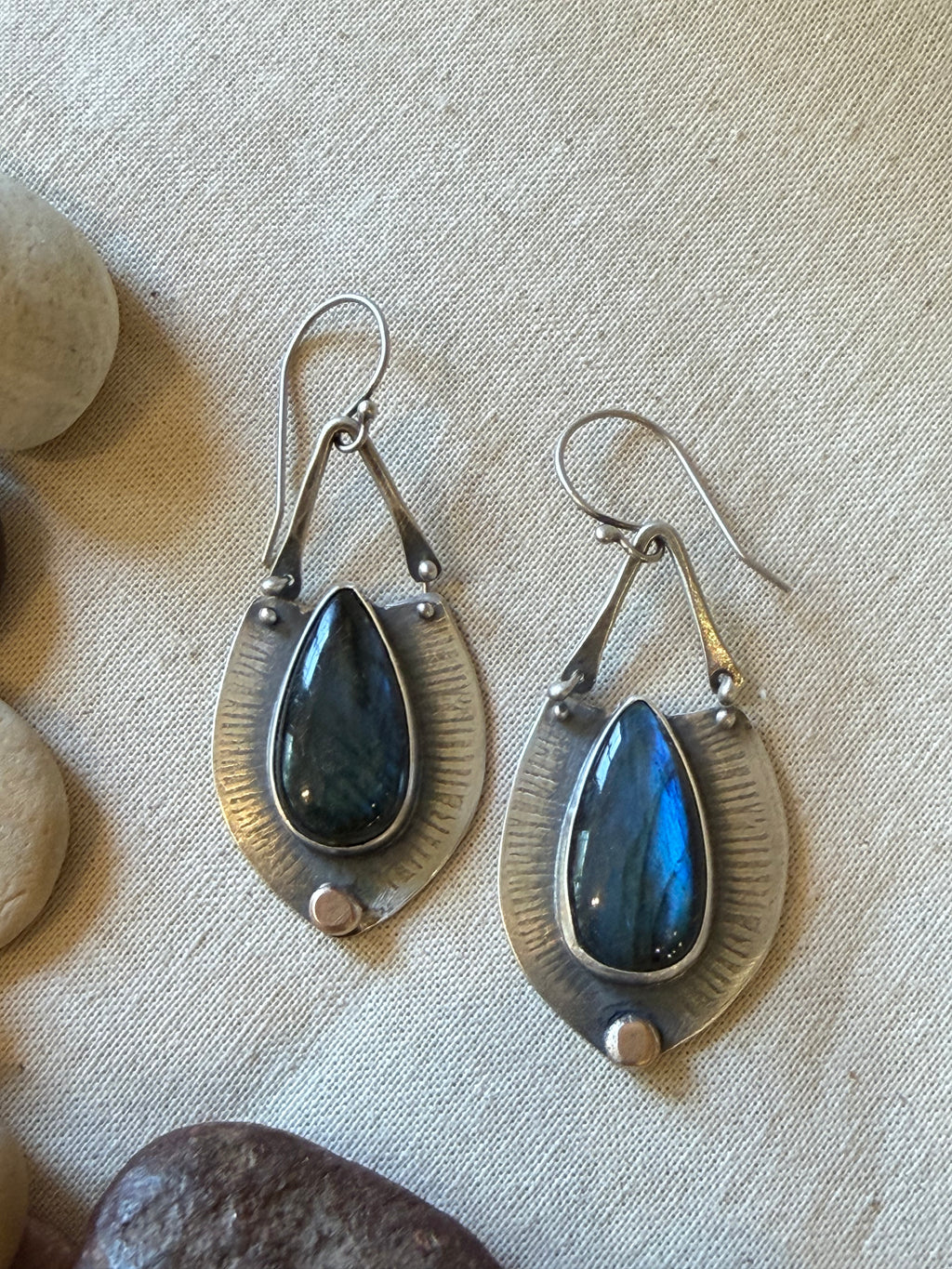 Earrings ~ Labradorite and sterling silver & bronze