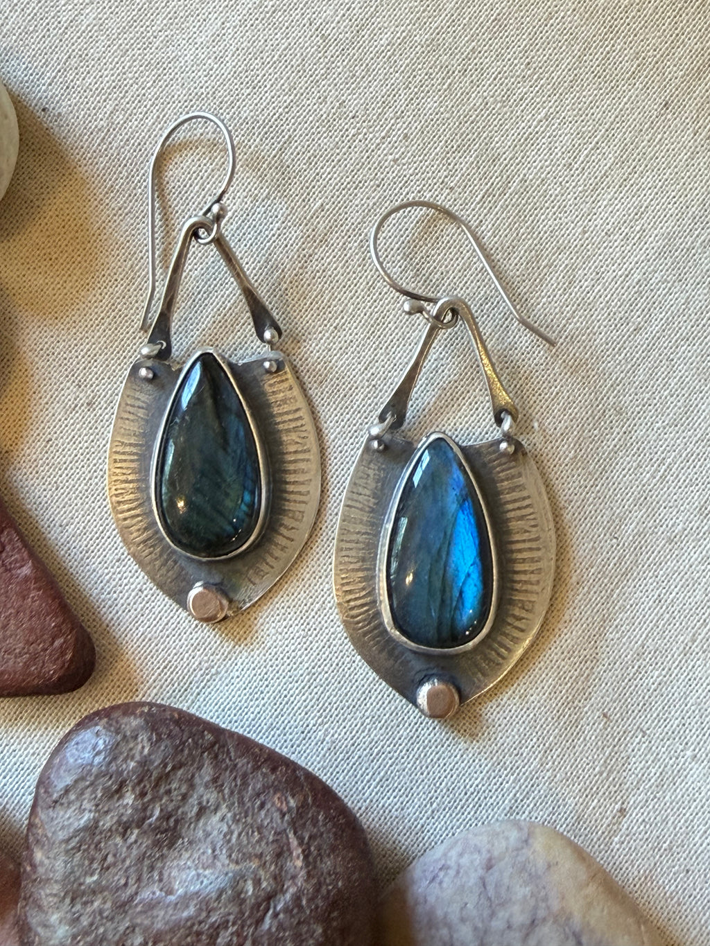 Earrings ~ Labradorite and sterling silver & bronze