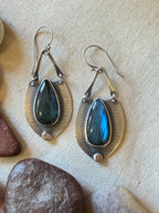Earrings ~ Labradorite and sterling silver & bronze