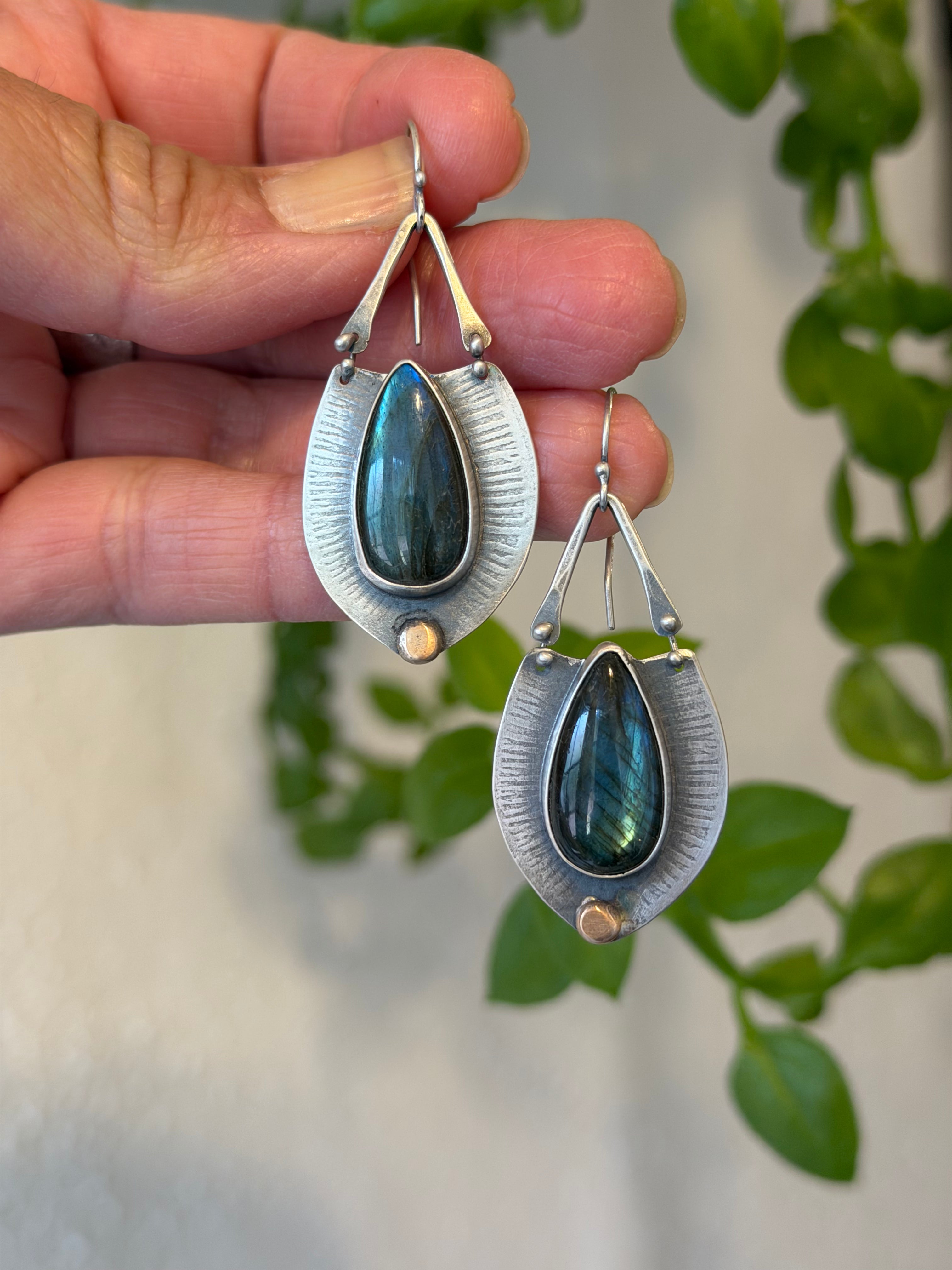 Earrings ~ Labradorite and sterling silver & bronze