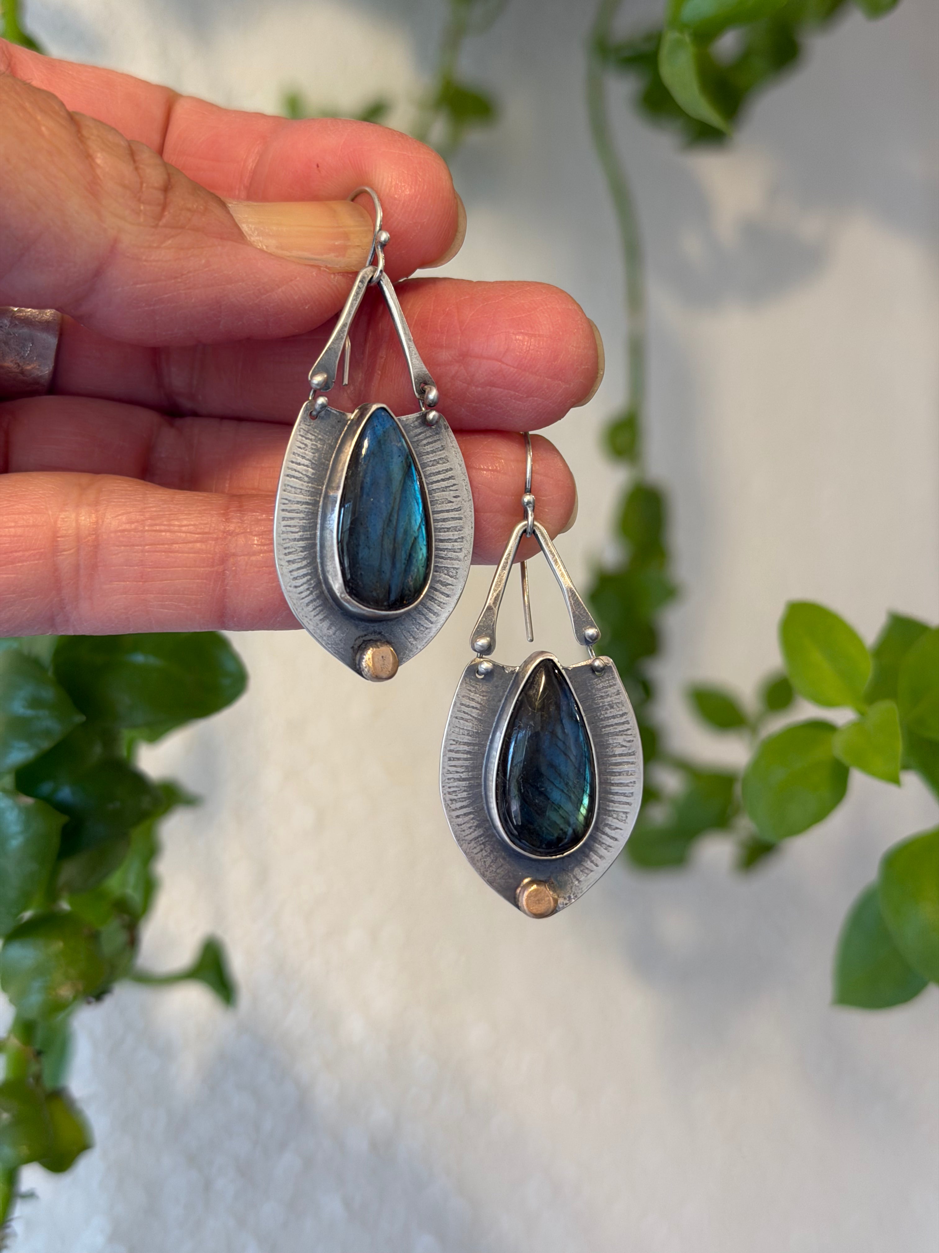 Earrings ~ Labradorite and sterling silver & bronze