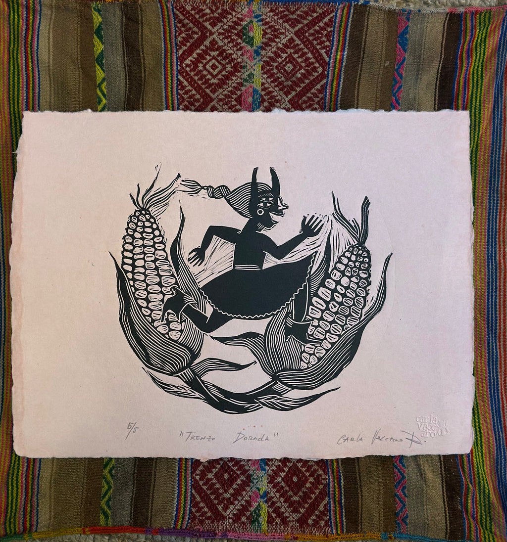 Trenza Dorada - linocut print 11.5" x 15"
