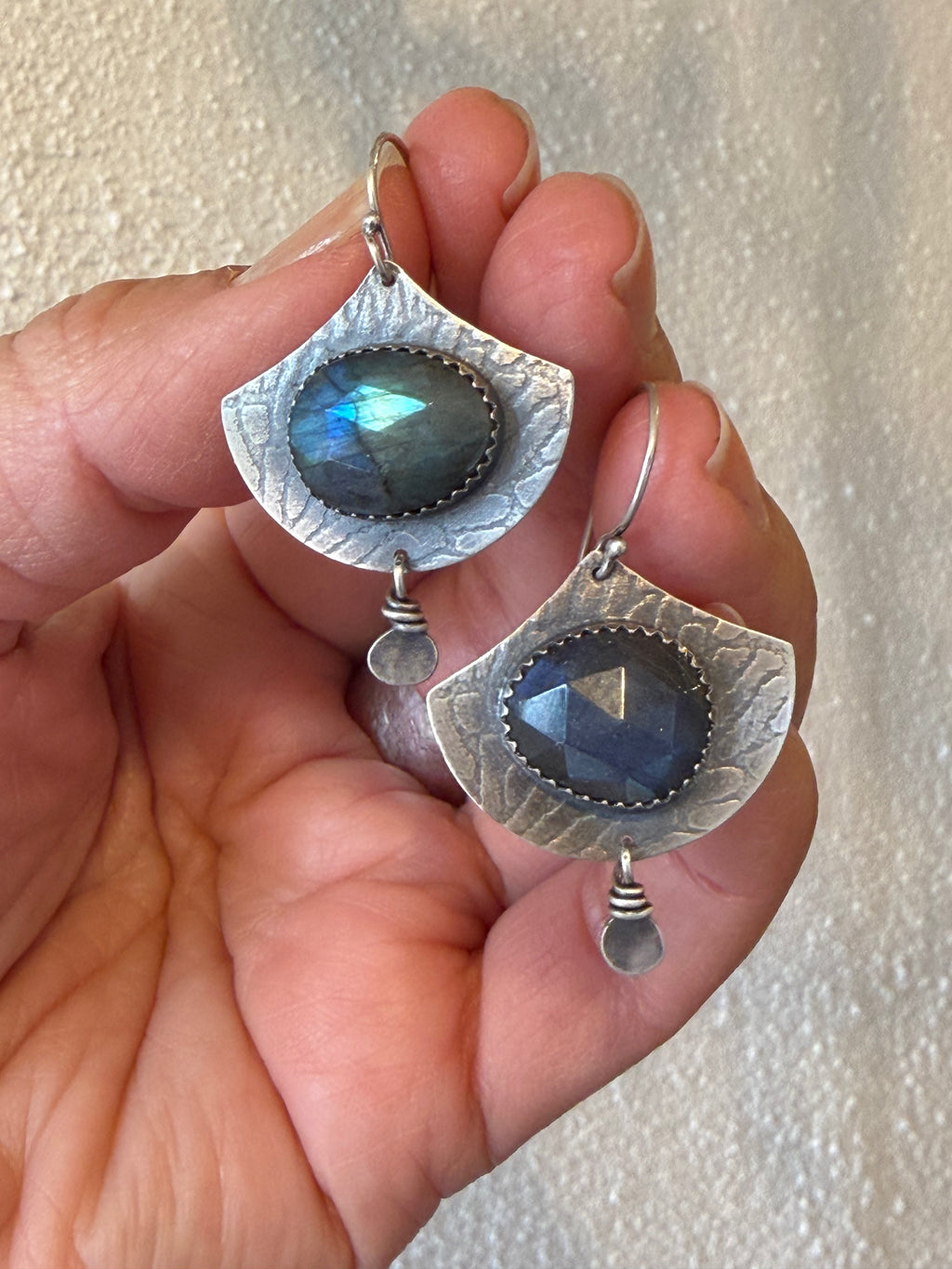 Labradorite ~ Connected dangle earrings ~ sterling silver