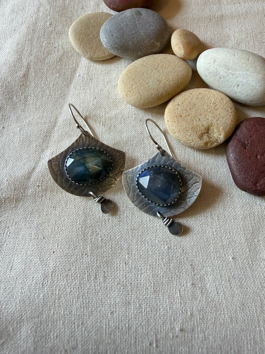 Labradorite ~ Connected dangle earrings ~ sterling silver