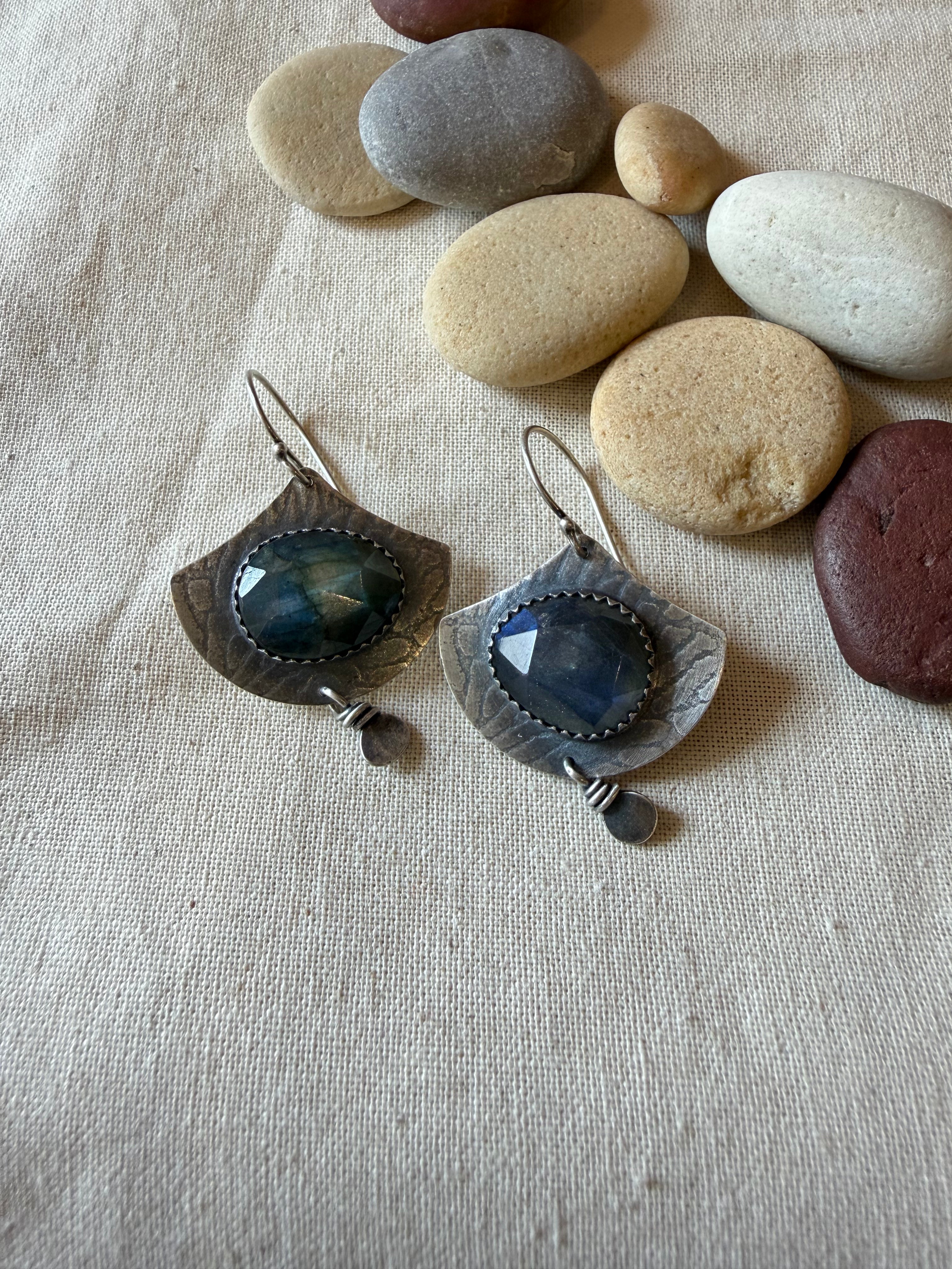 Labradorite ~ Connected dangle earrings ~ sterling silver
