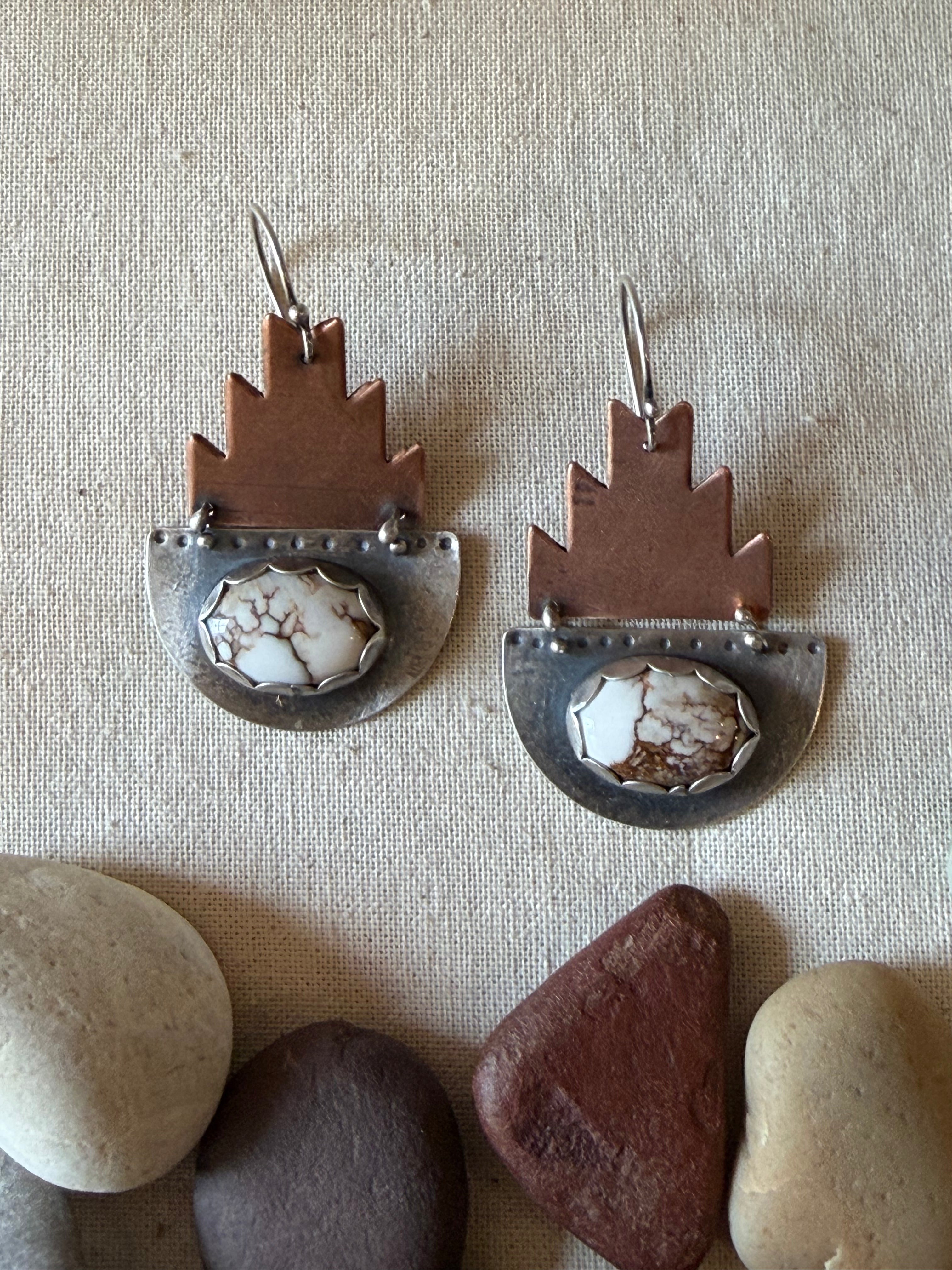 Sterling silver & copper Earrings ~ White