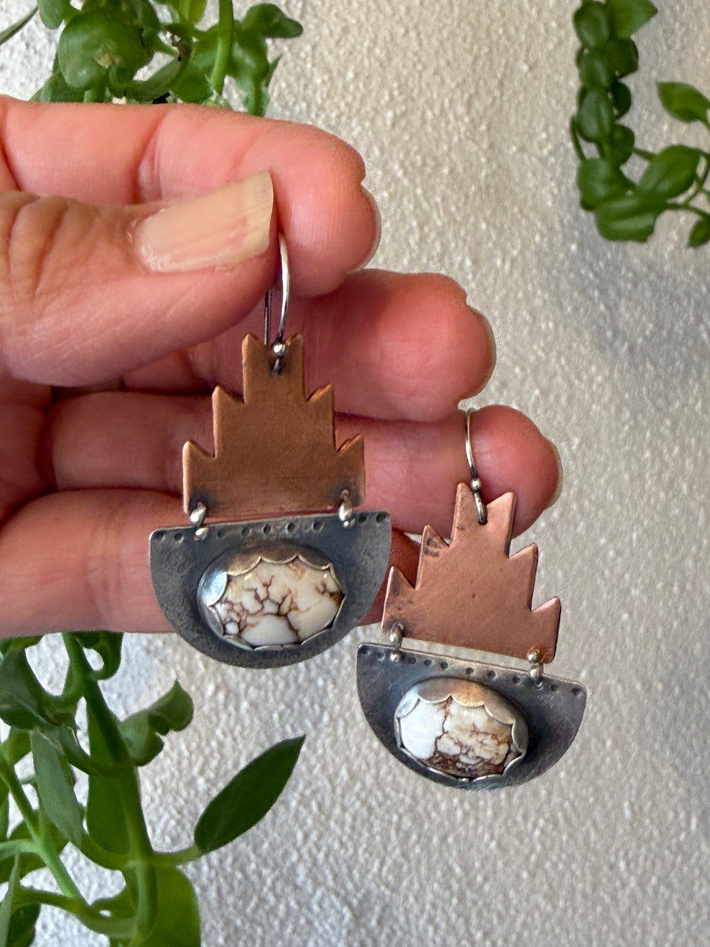 Sterling silver & copper Earrings ~ White