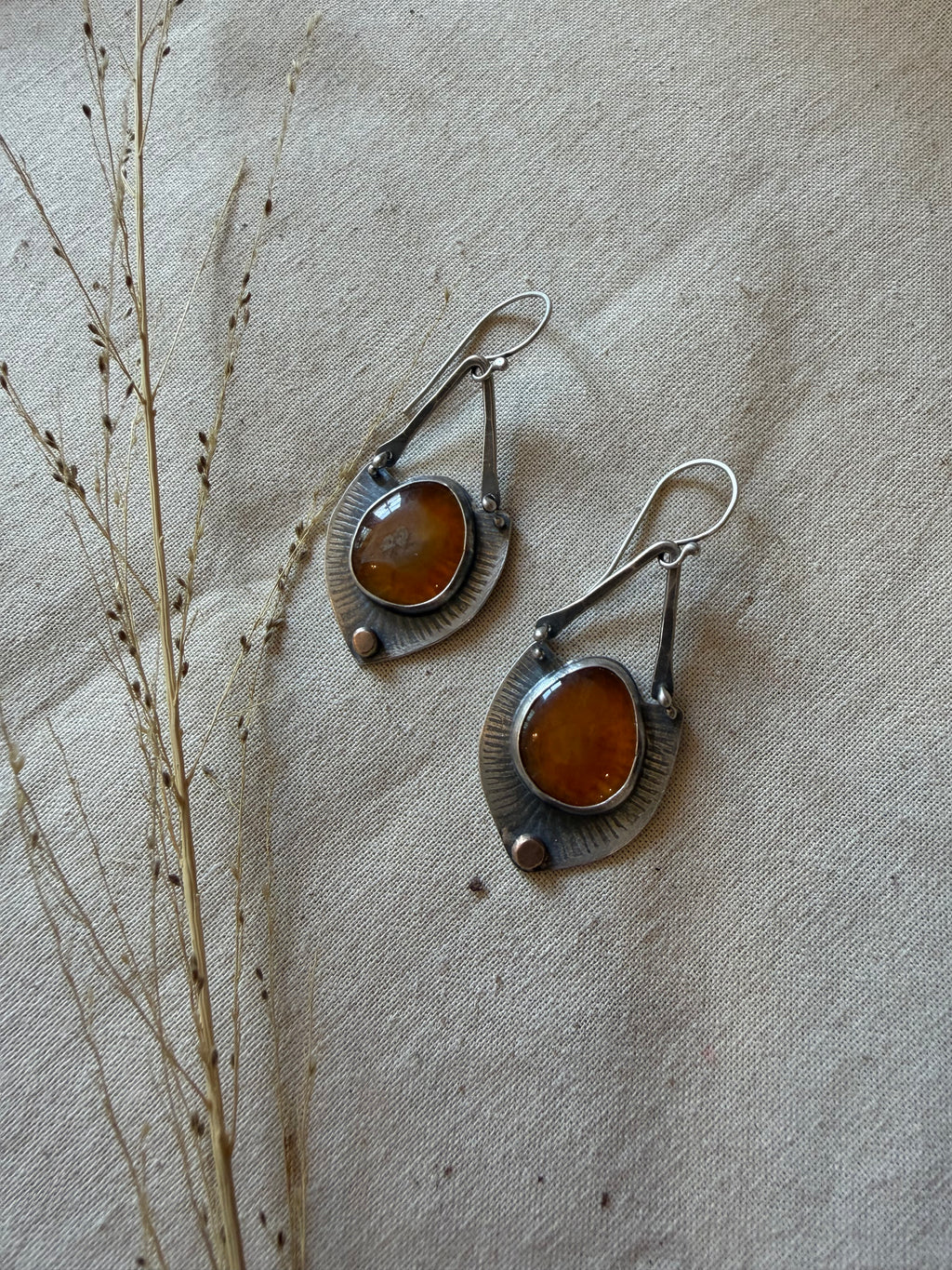 Agate Dangling Earrings ~ Sterling silver & bronze