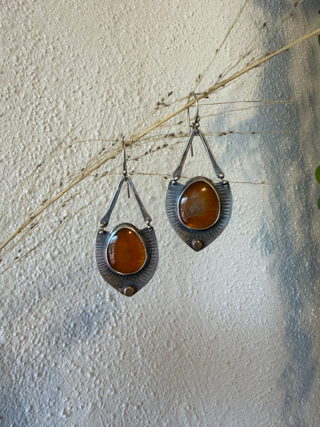 Agate Dangling Earrings ~ Sterling silver & bronze