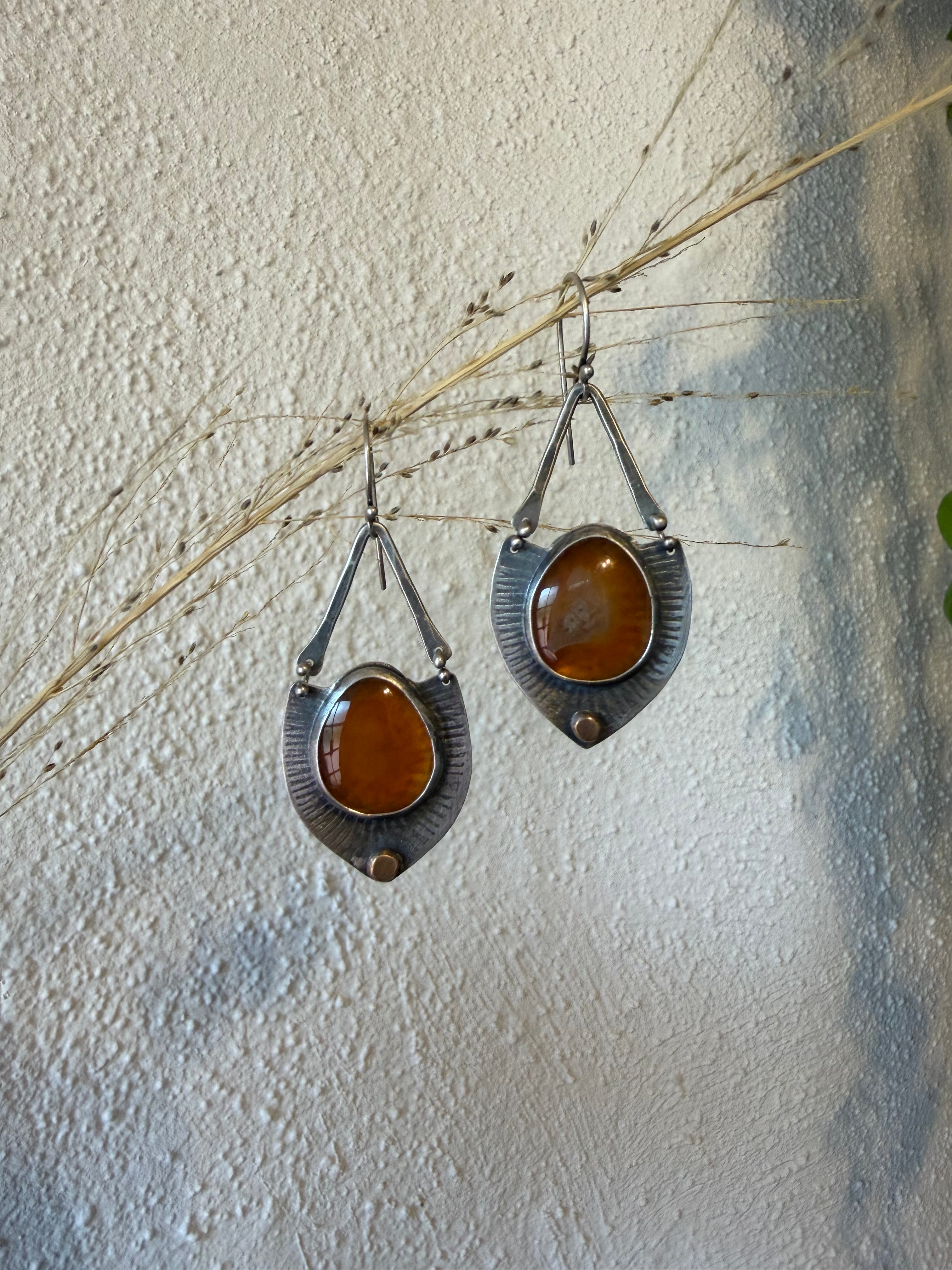 Agate Dangling Earrings ~ Sterling silver & bronze