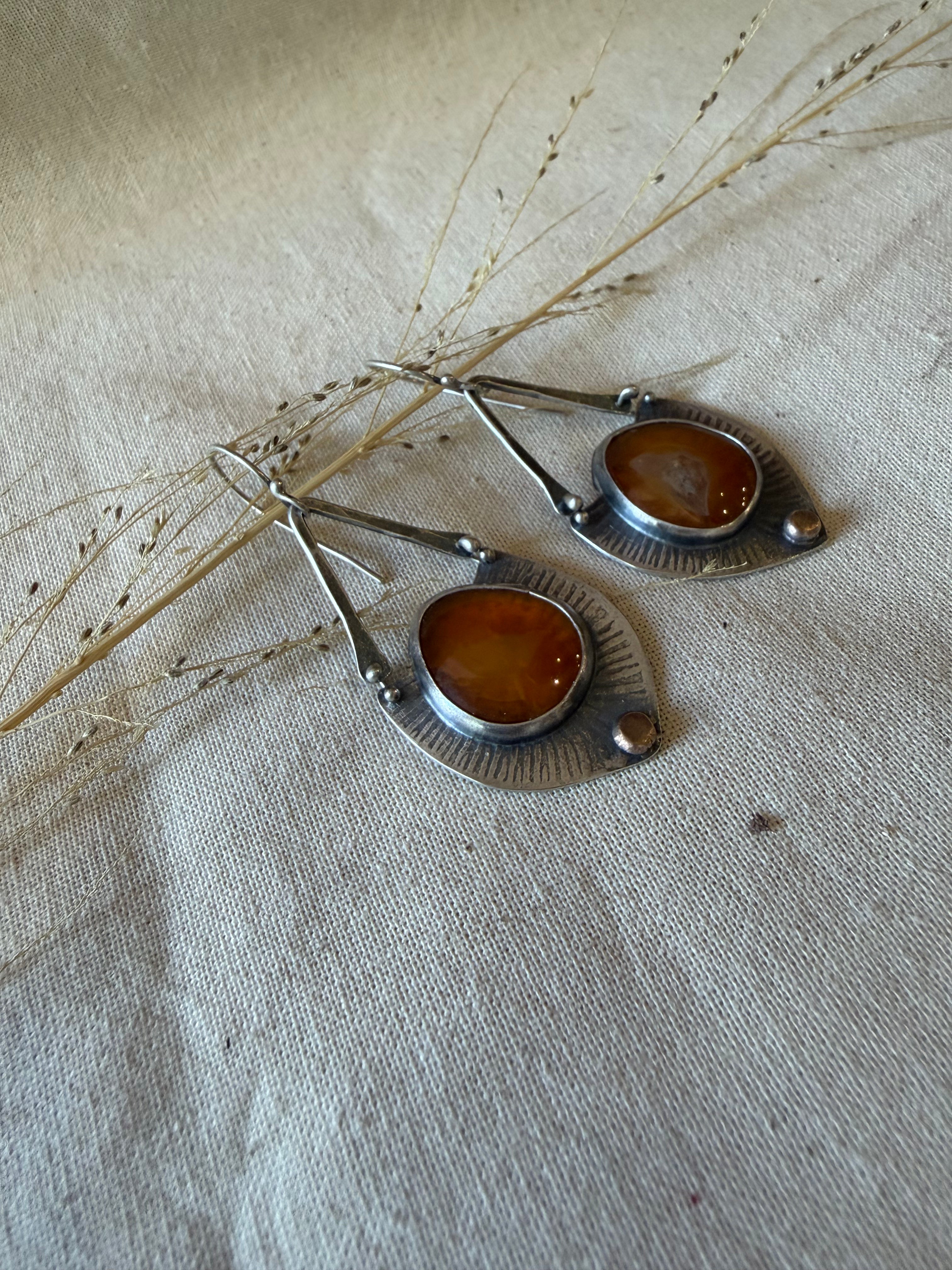 Agate Dangling Earrings ~ Sterling silver & bronze