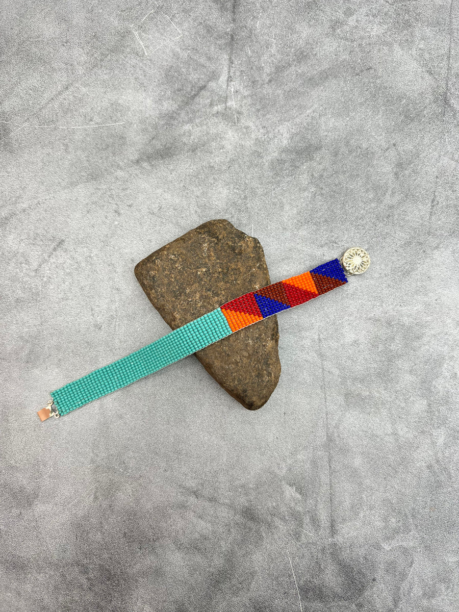 Beaded Fringe Bracelet Turquoise + Red Cielo Handcrafted