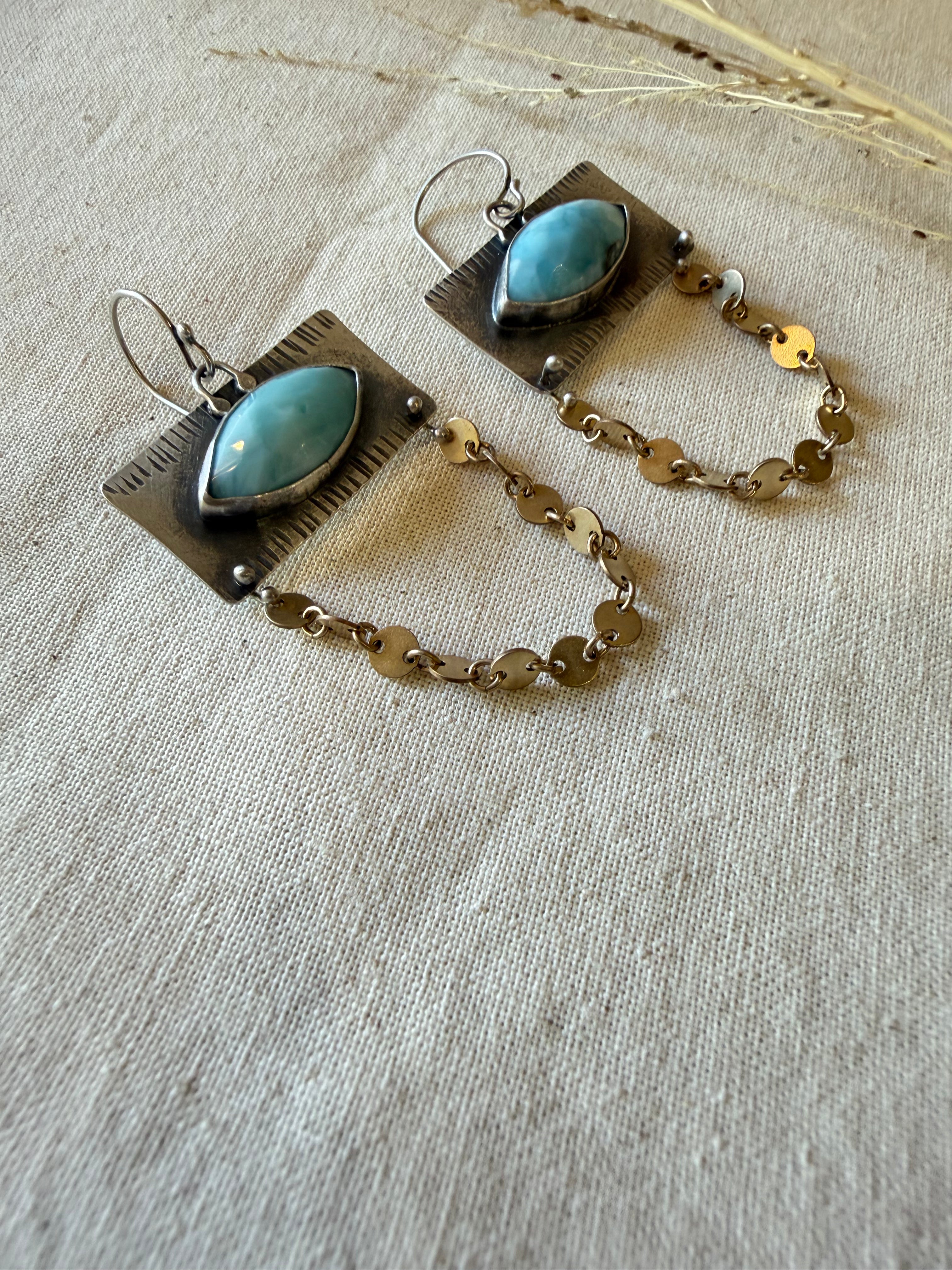 Sterling silver Earrings ~ Larimar ~ gold filled dangles