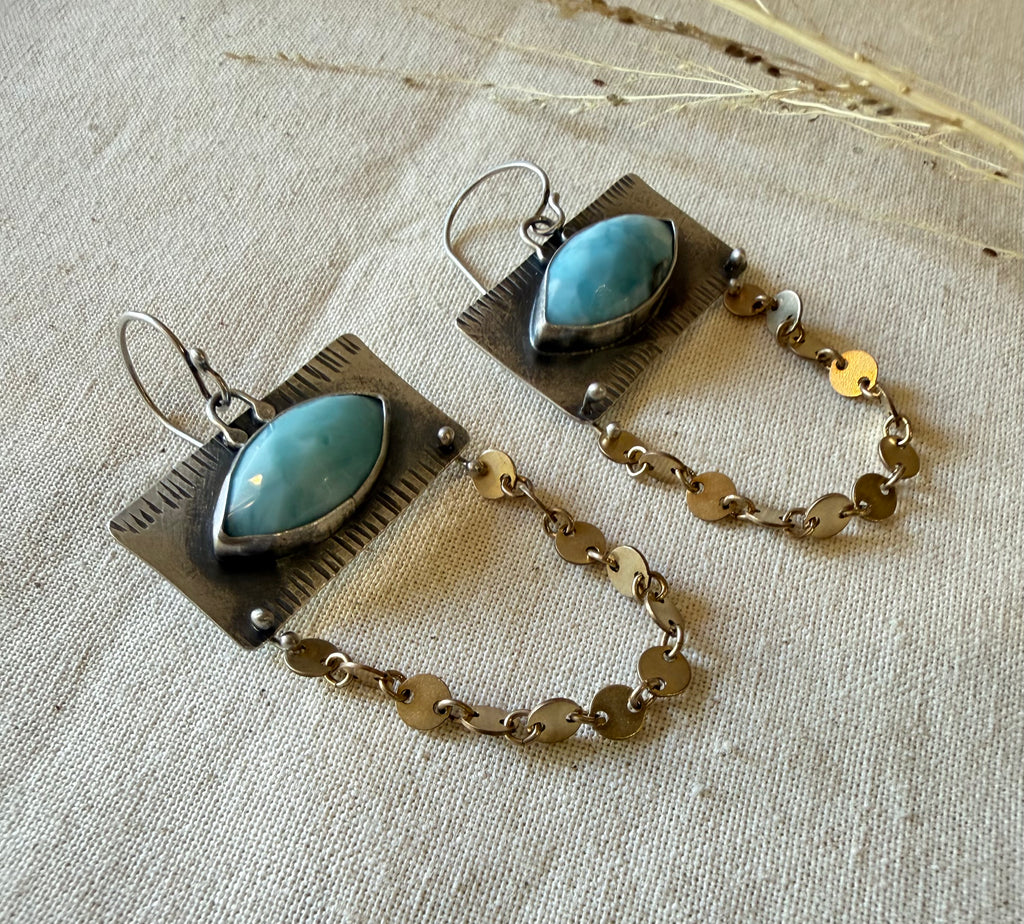 Sterling silver Earrings ~ Larimar ~ gold filled dangles