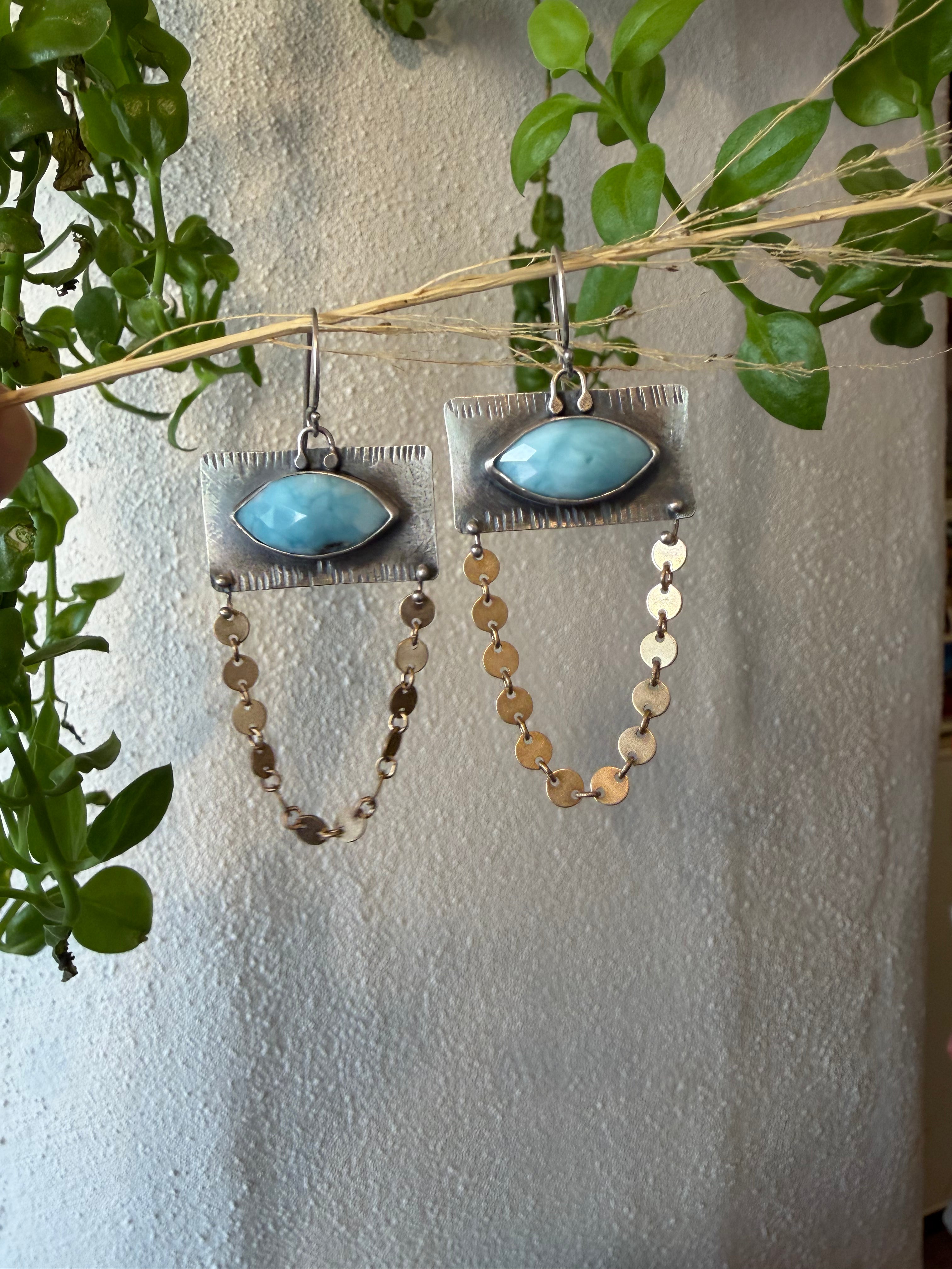 Sterling silver Earrings ~ Larimar ~ gold filled dangles