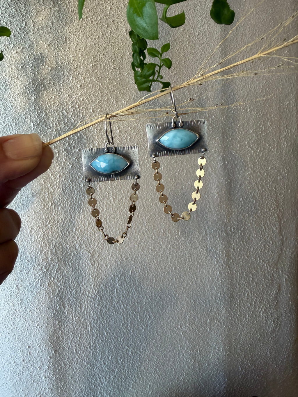 Sterling silver Earrings ~ Larimar ~ gold filled dangles