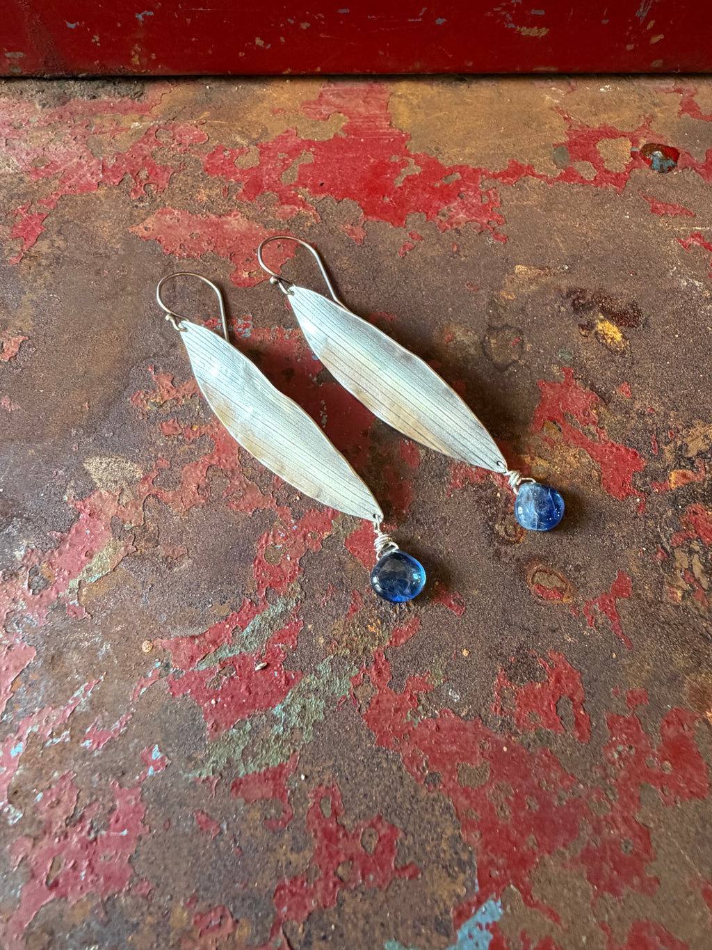 Corn Husk earrings  ~ Kyanite and Sterling silver
