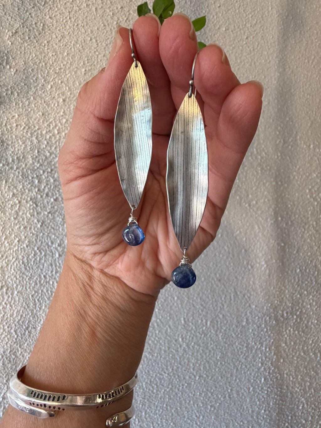 Corn Husk earrings  ~ Kyanite and Sterling silver
