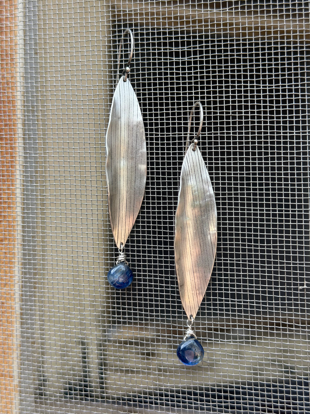 Corn Husk earrings  ~ Kyanite and Sterling silver