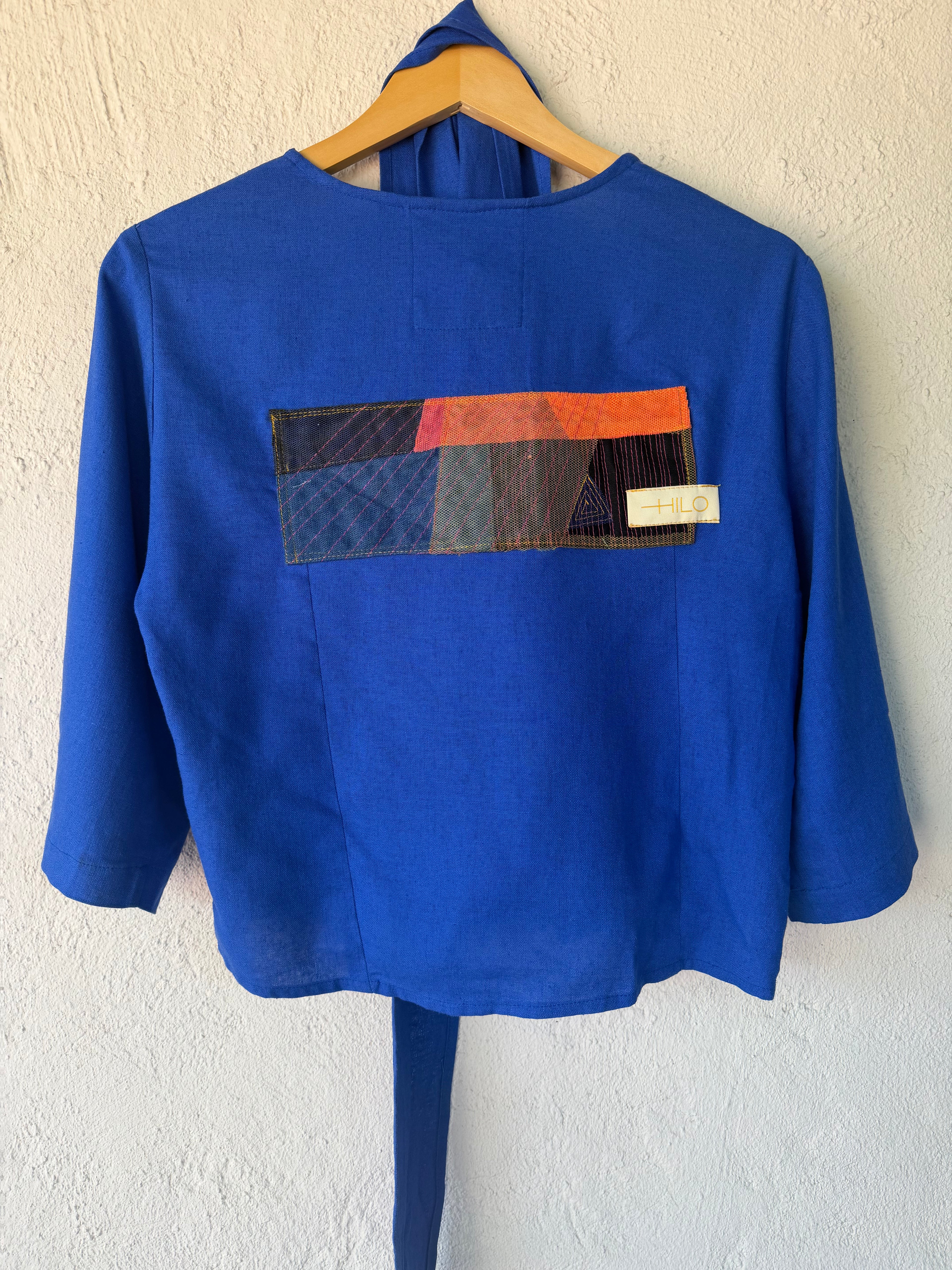 Front tie top - Linen - Blue