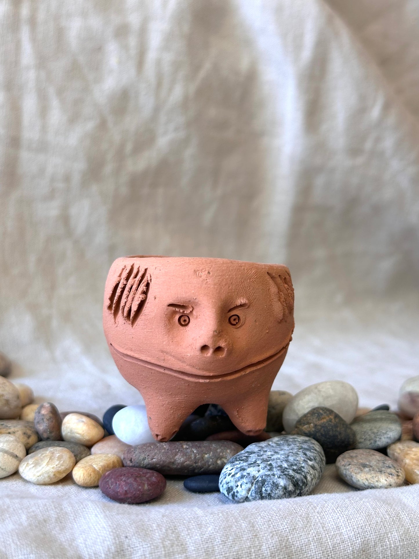 Little terracota smiling face planter