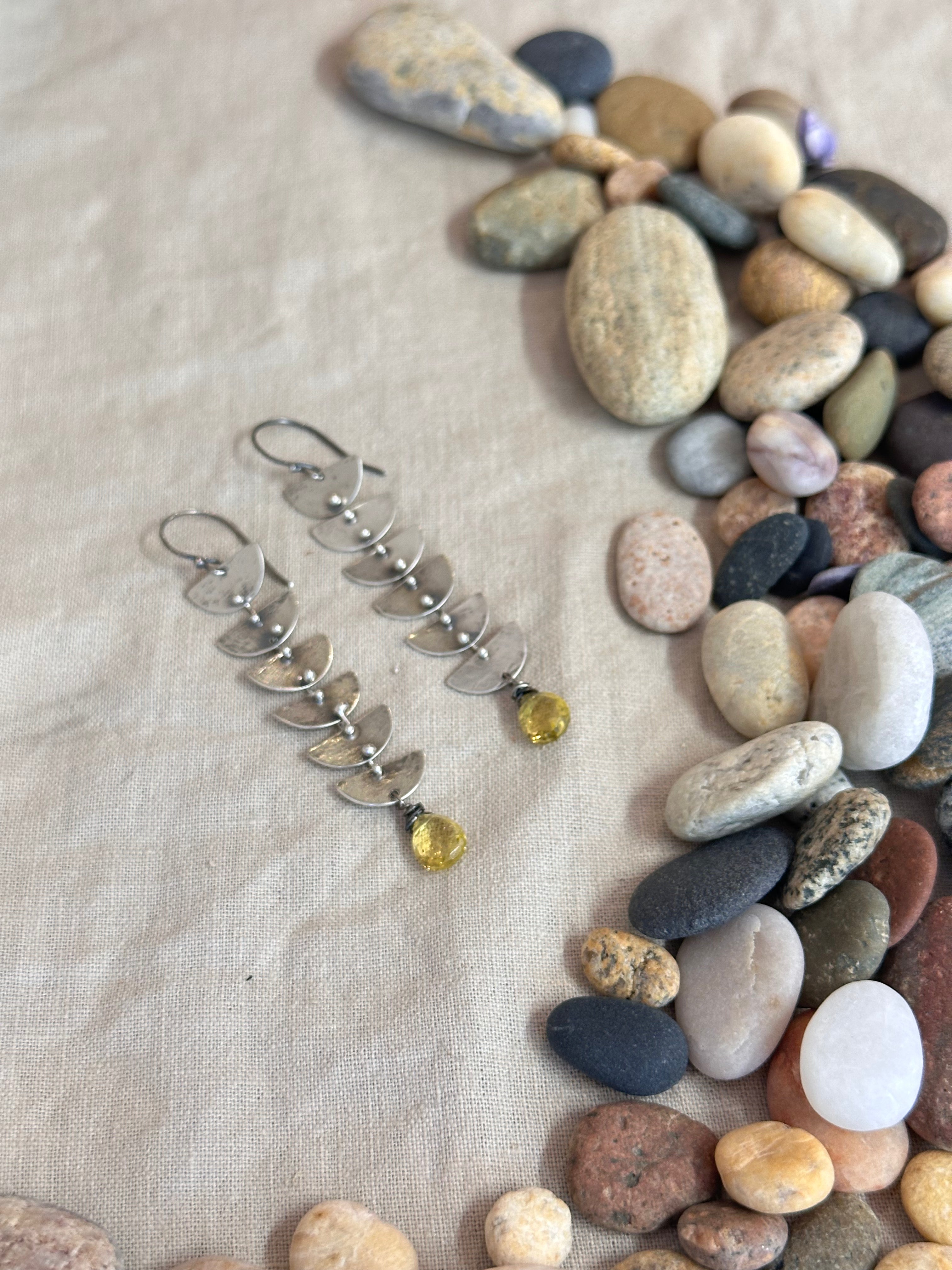 Yellow Garnet Connected Lunar earrings - Sterling Silver