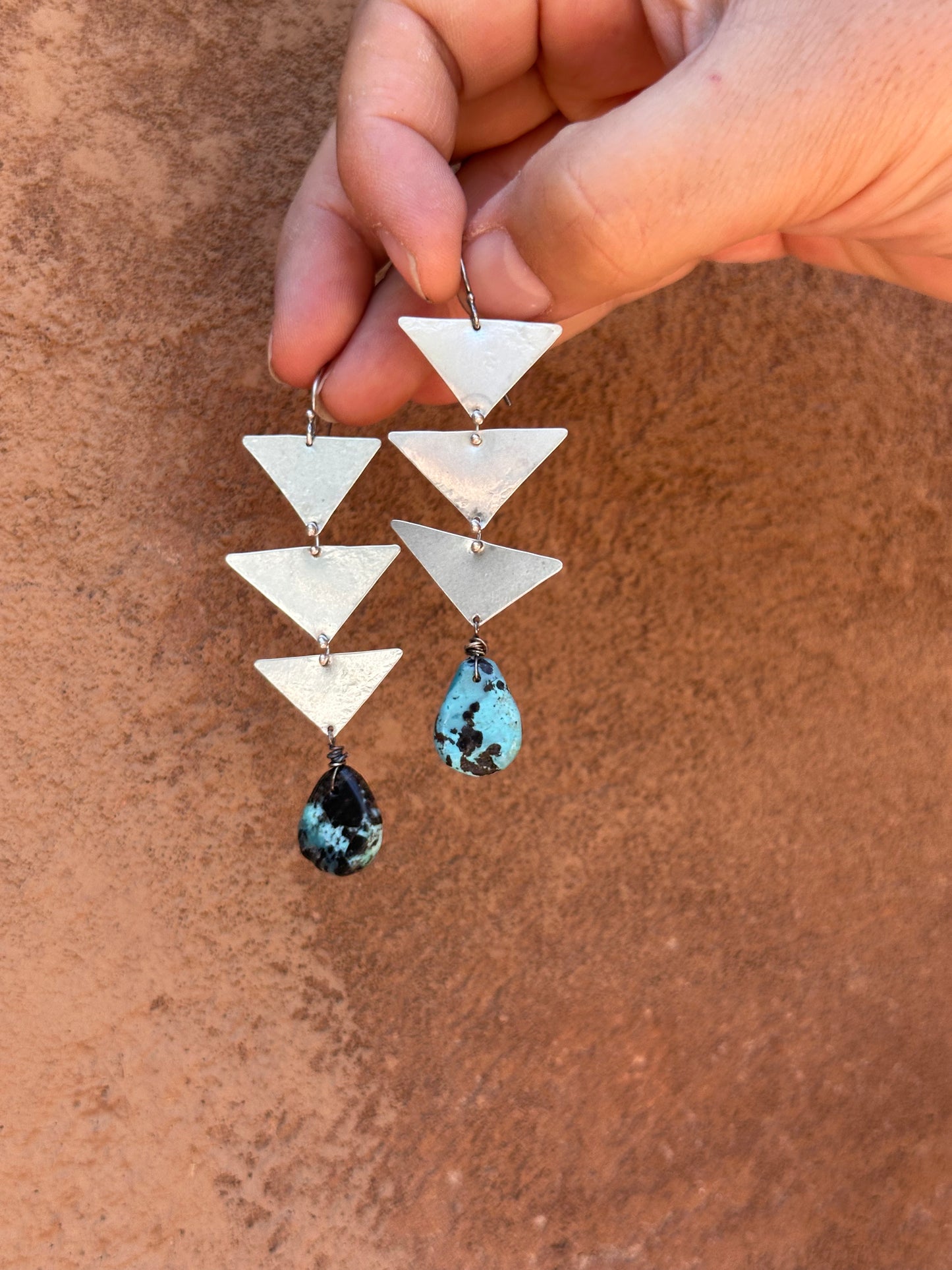 Turquoise and Silver triangles connected earrings