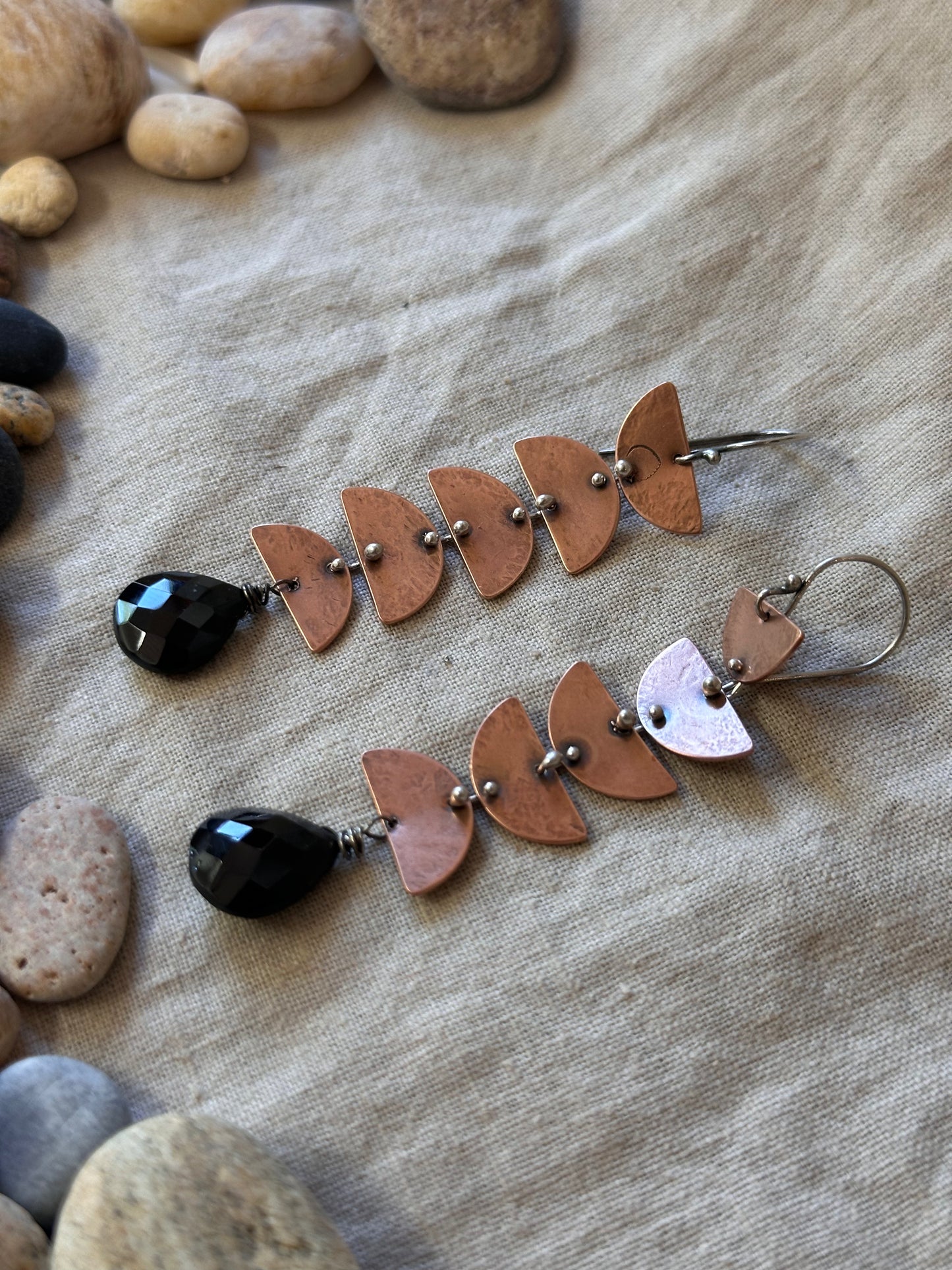 Connected Lunar earrings - Brass & Sterling Silver ~ Onyx
