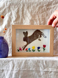 Shadow box ~ conejo ~  embroidery multicolor flowers