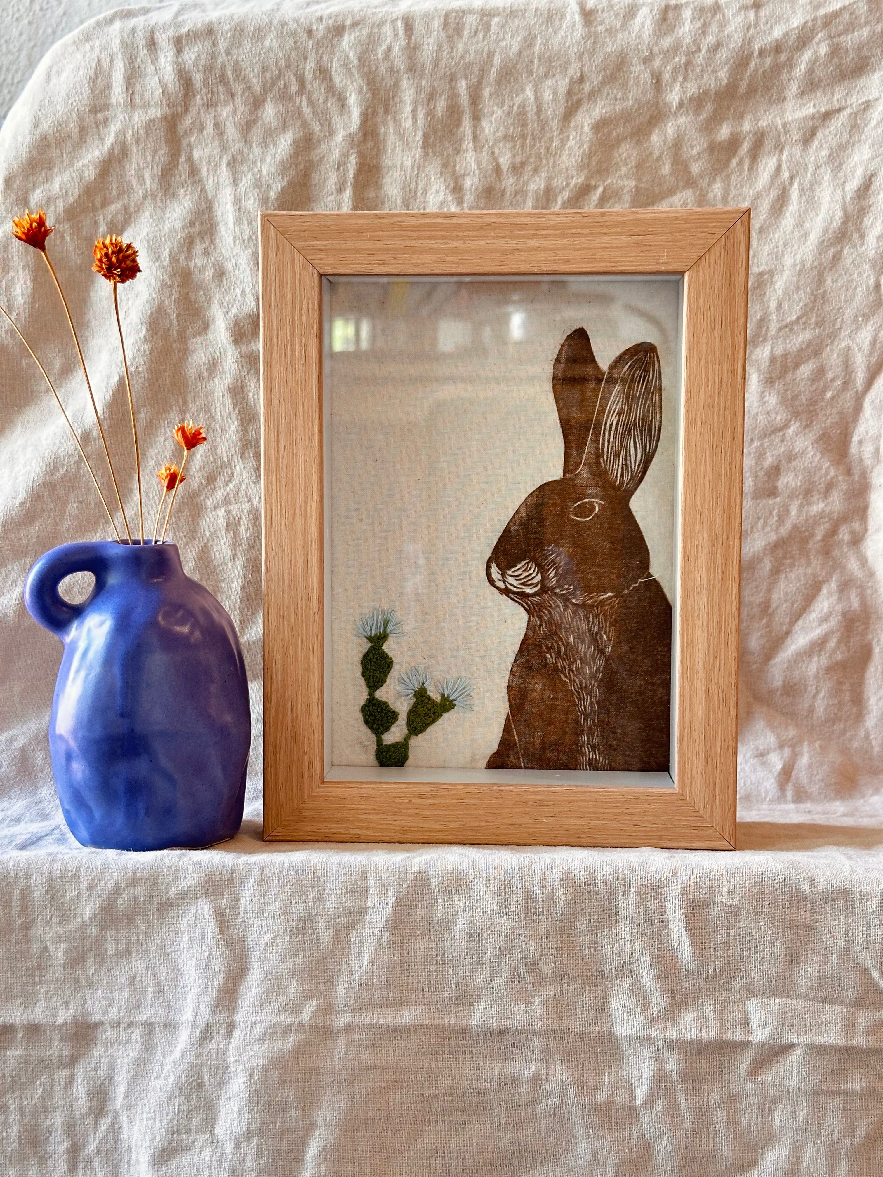 Shadow box • conejo • embroidery aqua flowers