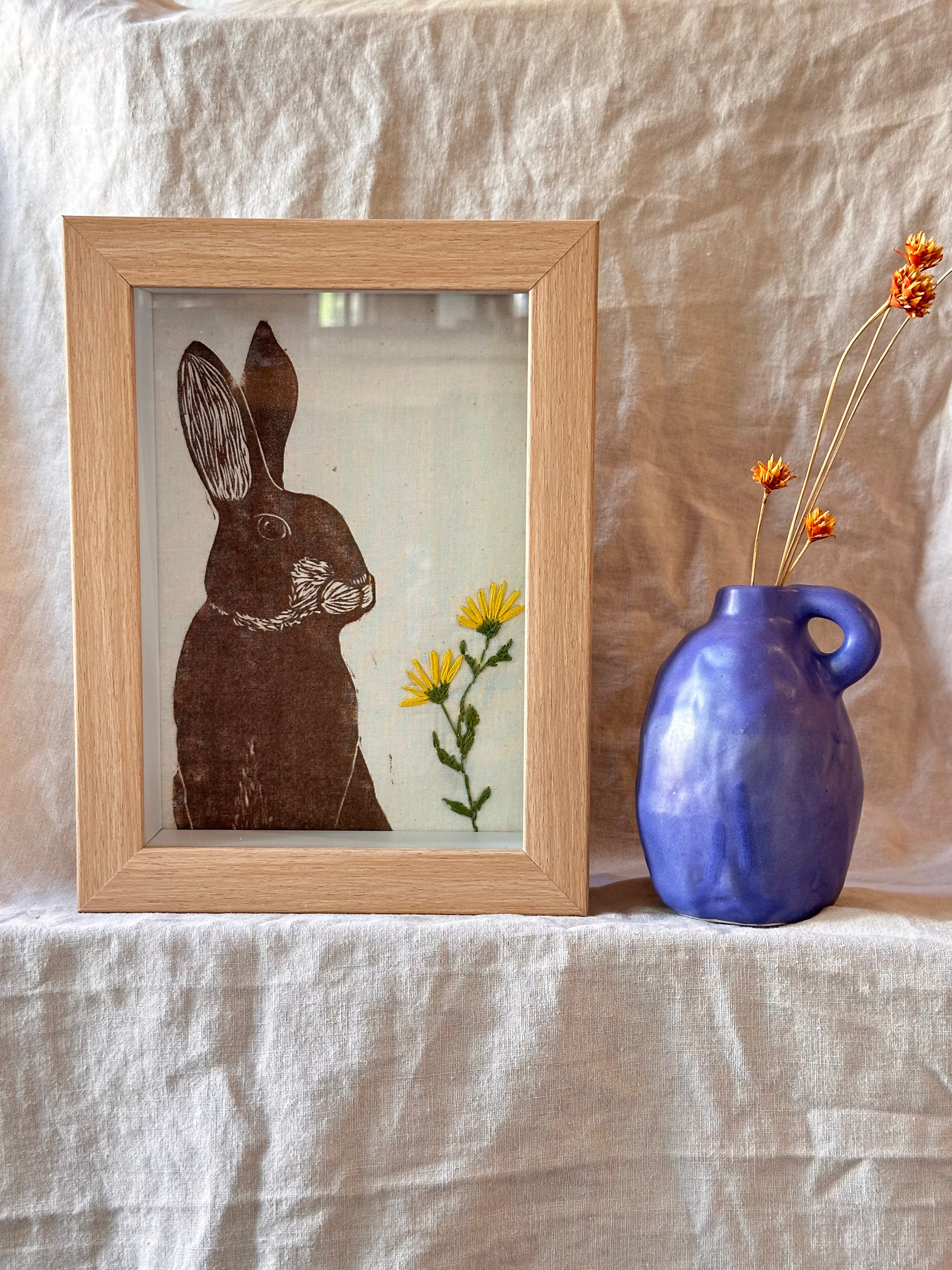 Shadow box • Conejo • embroidery yellow flowers