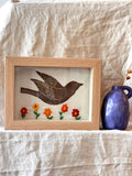 Shadow box • bird • embroiderd multicolor flowers