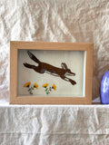 Shadow box • Fox • embroidery yellow flowers