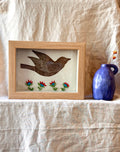 Shadow box • bird flying • embroidery red flowers