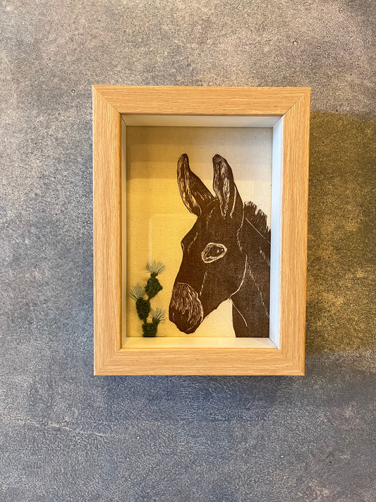 Shadow box ~ donkey ~ blue flowers