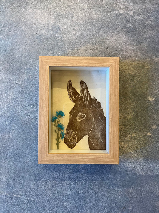 Shadow box ~ donkey ~ turquoise flowers
