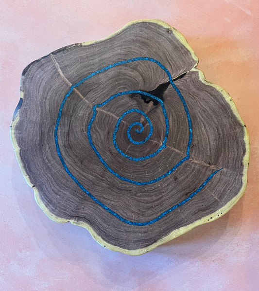 Lazy Susan ~ Live Edge Mesquite - Peruvain Turquoise inlay