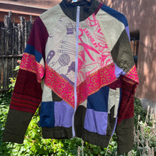 Load image into Gallery viewer, Upcycled jacket ~ Patchwork ~ Screen Printed

