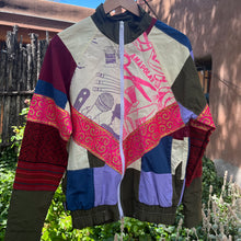 Load image into Gallery viewer, Upcycled jacket ~ Patchwork ~ Screen Printed
