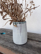 Off white vase with cobalt green interior - Stoneware